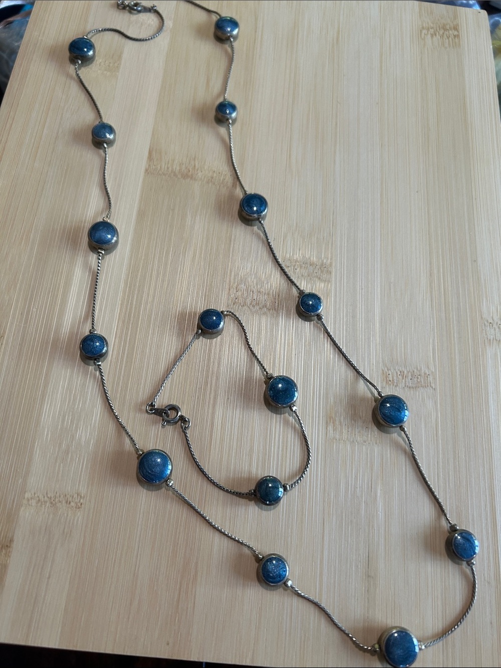 Elegant Blue Station Necklace and Bracelet Set - Women's Jewelry